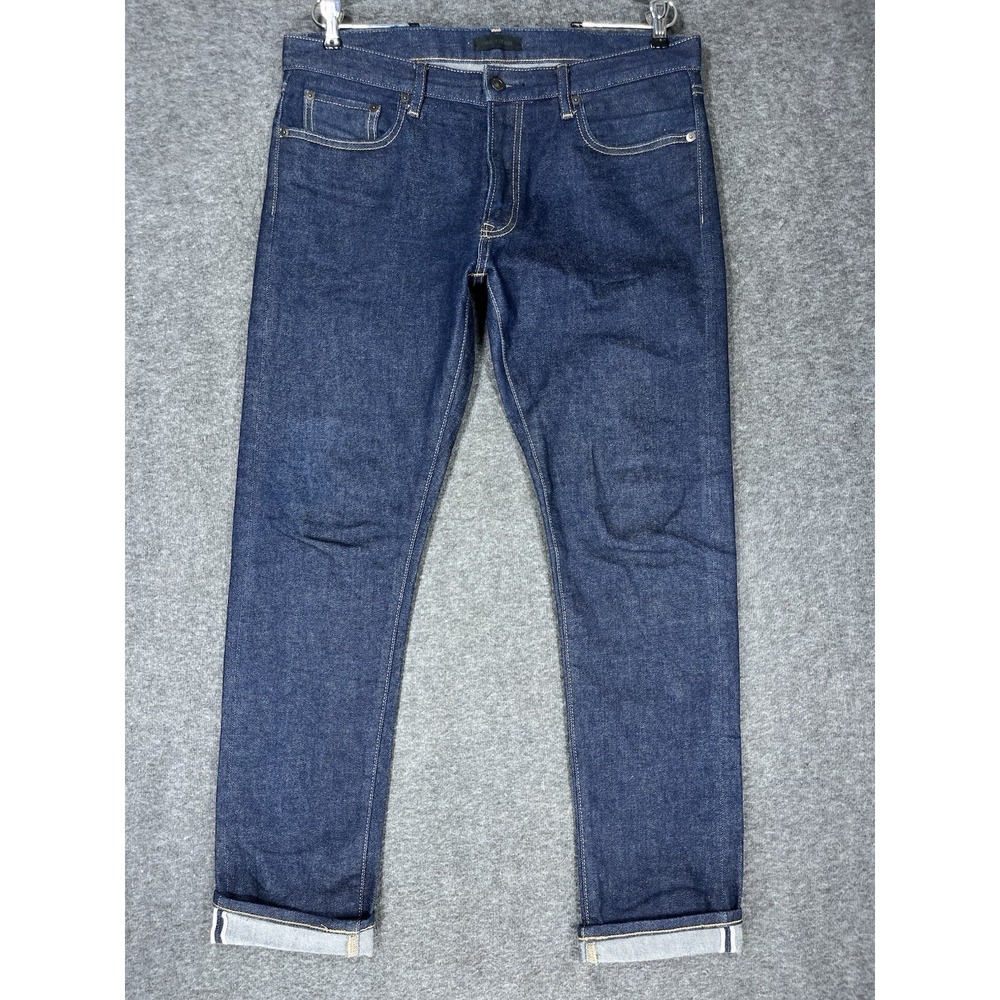 Uniqlo Jeans Mens 34x32 Blue Straight Selvedge Stretch